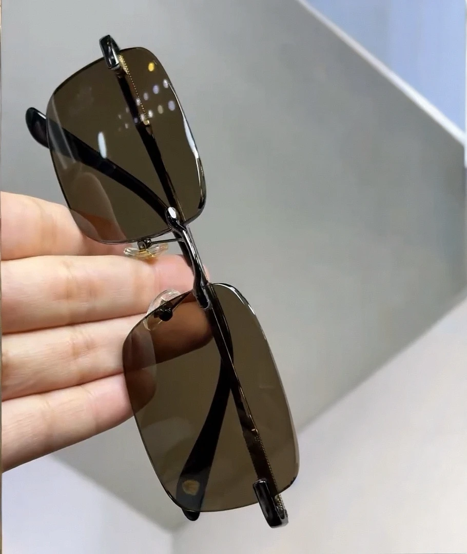 高档茶色水晶石头镜男士男款无框水晶石太阳眼镜护目防紫外线墨镜