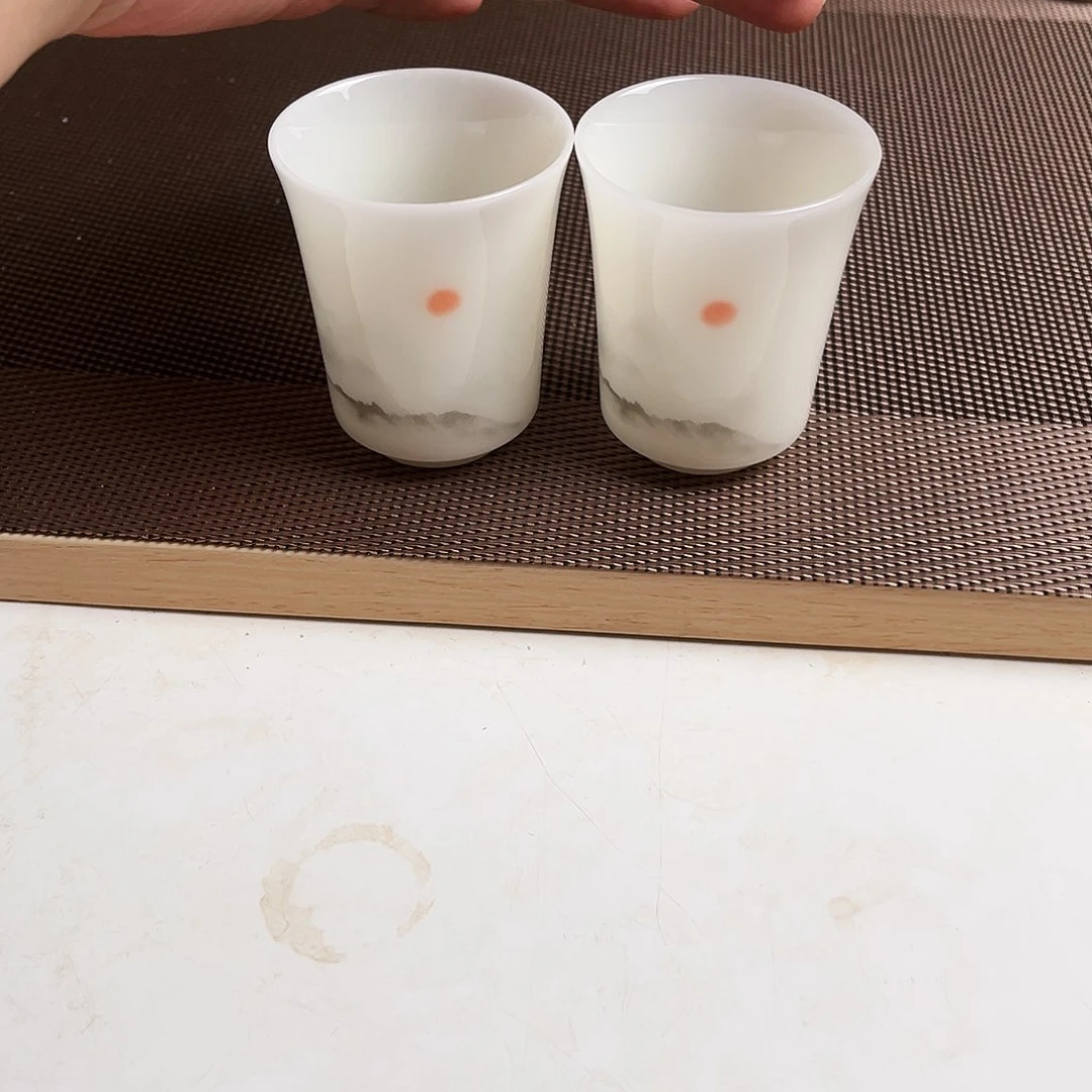 瓷片精品翡翠玉瓷旭日东升客杯65cc