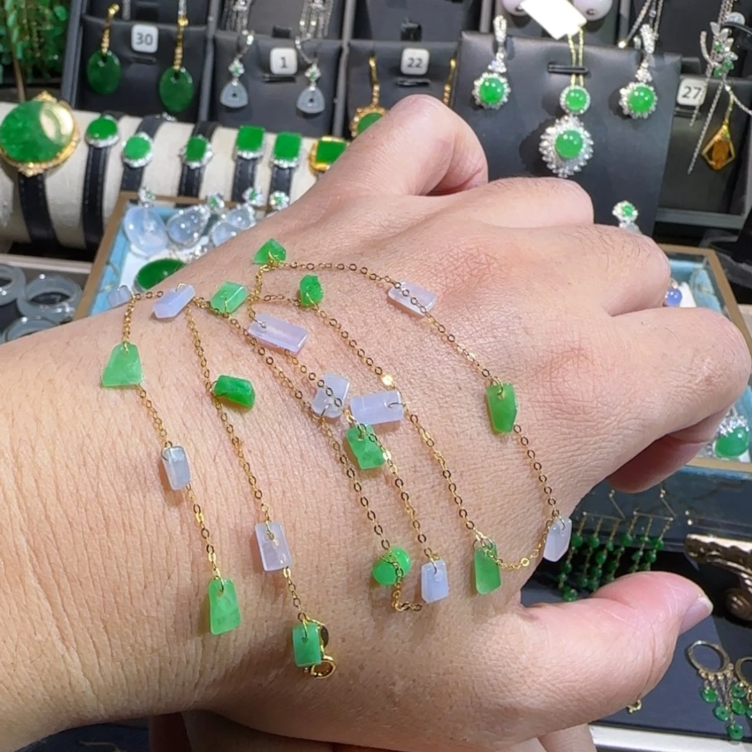 翡翠18K金镶嵌颈饰满天星45cm