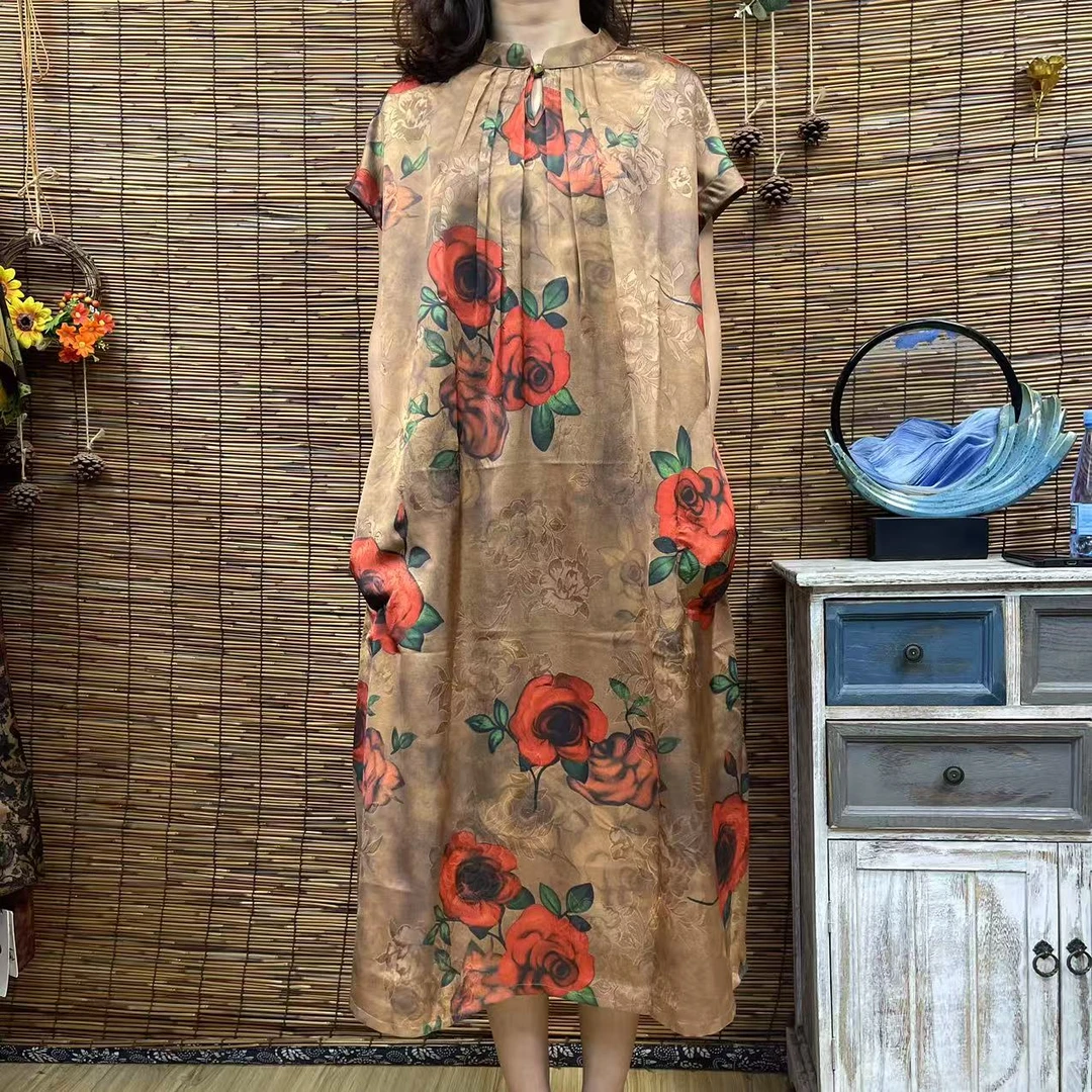 6084秋款新款时尚文艺复古长款大摆连衣裙