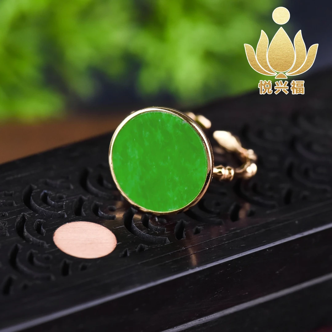 缅甸翡翠A货竹节圆牌翡翠戒指百搭S925银多样性发