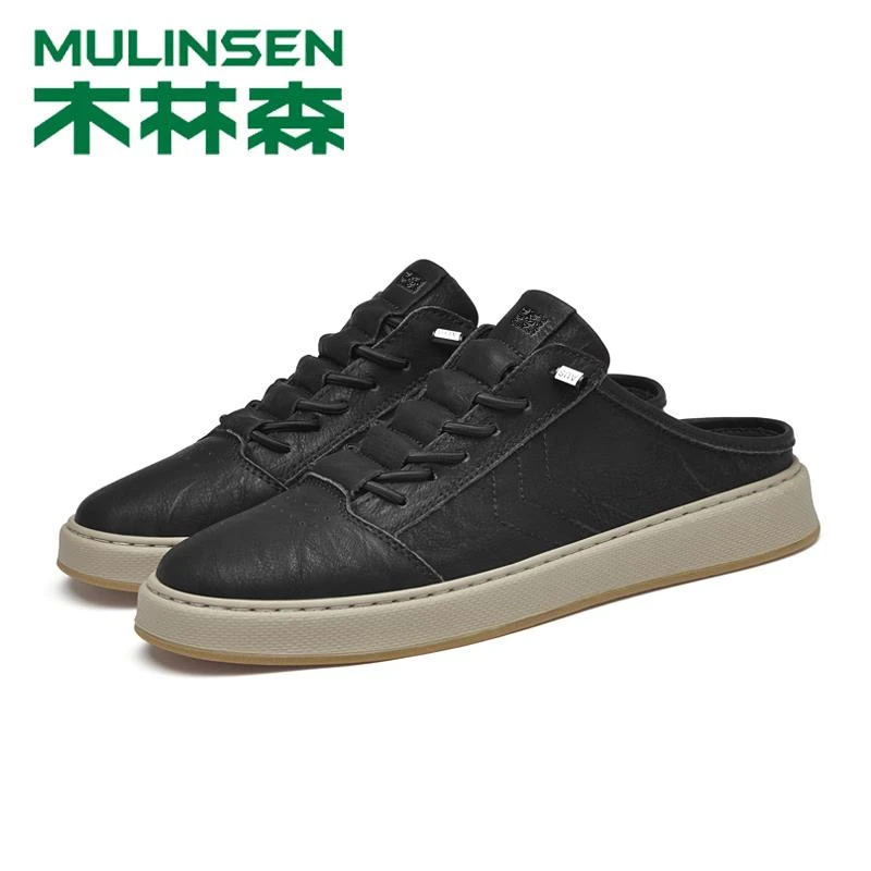 休闲半拖鞋素面秋季真皮软底男鞋舒适无后跟新款休闲男士秋季懒人