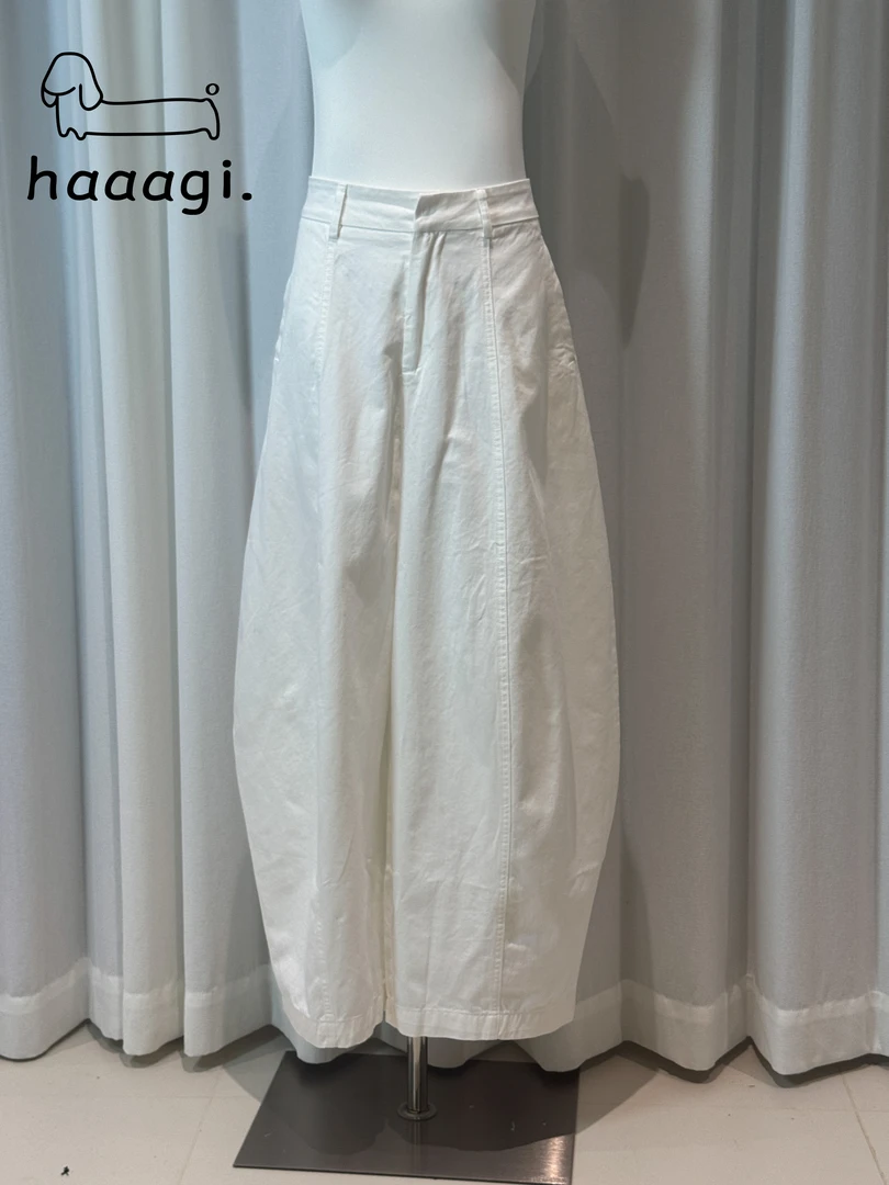 haaagi.立体剪裁高腰秋季阔腿气球裤百搭休闲裤白色小个子神裤