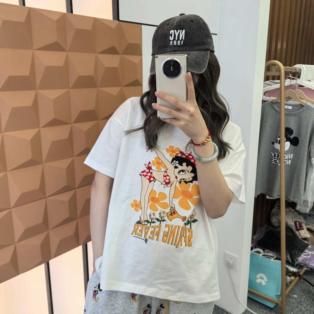 25春夏韩代新款 中古贝迪短袖AB面T恤女宽松美式卡通上衣