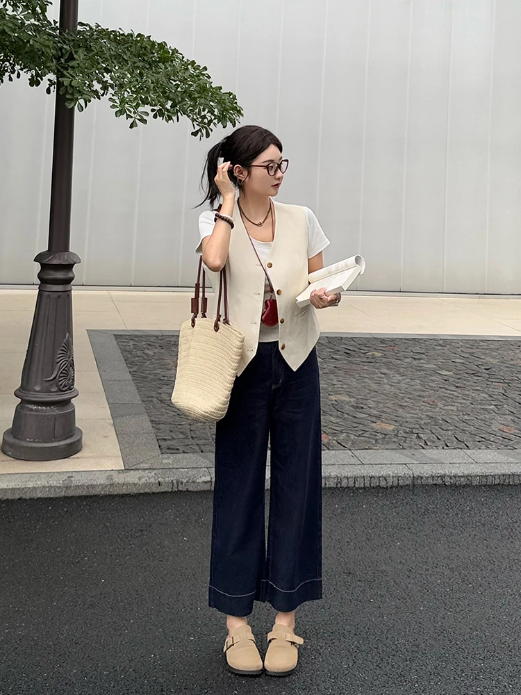 DUOXINIU/多喜牛/Oye直筒牛仔显瘦气质高腰休闲百搭外穿薄款宽松