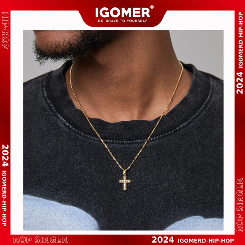 钛钢锆石吊坠 IGOMER美式十字架吊坠项链简约百搭嘻哈男女同款