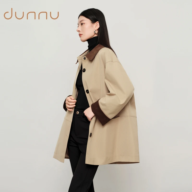 DUNNU/敦奴秋季新品撞色苏轼通勤一手长H版型宽松风衣8U3F2101