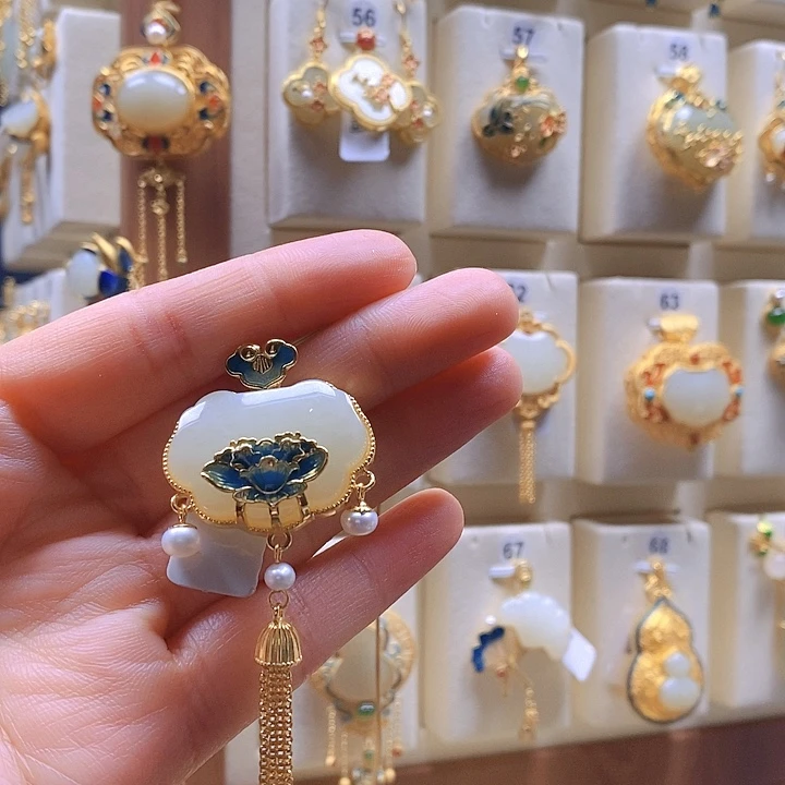 和田玉颈饰银S925镶嵌