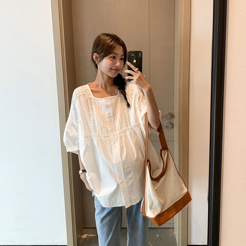 温柔滤镜衫~孕妇装衬衫夏季韩版甜美宫廷风法式娃娃衫半袖潮上衣