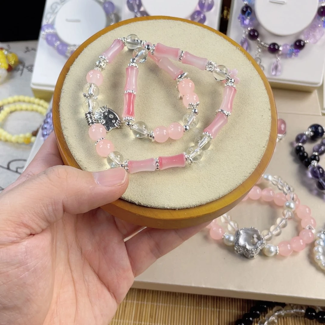 水晶手串银S800镀金镶嵌