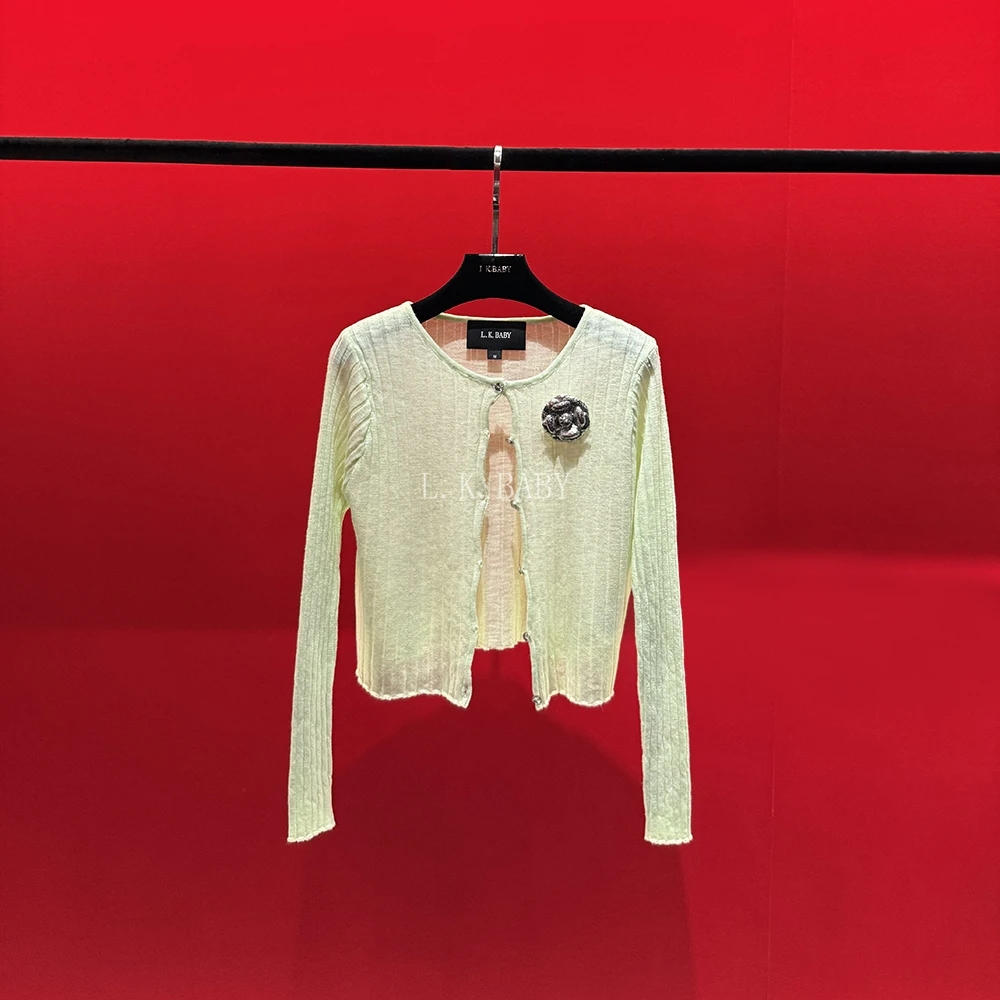 【L.K.BABY】法式高定重工设计感山茶花修身百搭开衫