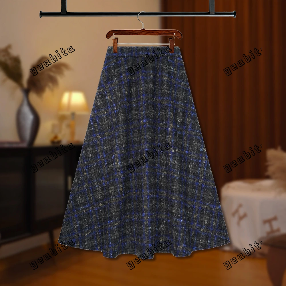 【GG专属】2025新款秋冬百搭暗调复古格子长款半身裙显瘦D8558