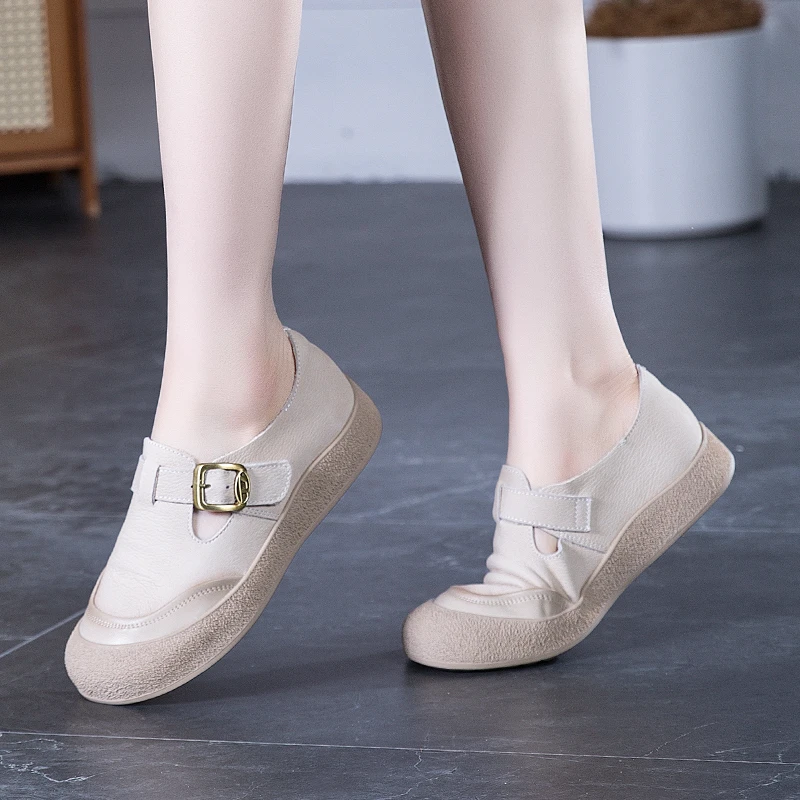 真皮勃肯鞋子女2025新款春秋复古单鞋软底女鞋乐福鞋一脚蹬平底鞋