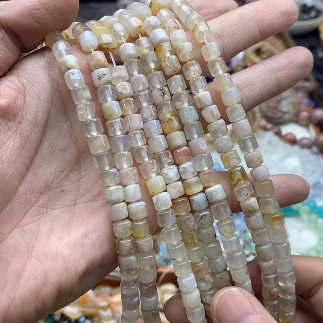 玛瑙/玉髓未镶嵌珠宝半成品一条天然6mm樱花玛瑙车轮珠