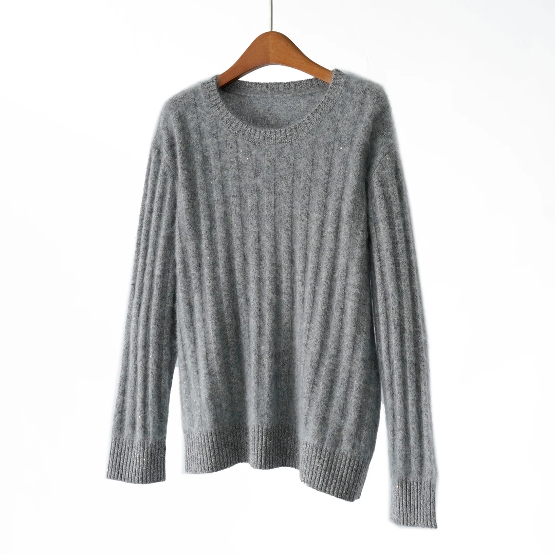 【YS12241】25秋冬新品羊绒绵羊毛亮片拉绒通勤百搭套头毛衣