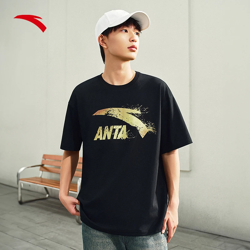 安踏短袖针织衫春夏新款男女款生活运动风经典logo短T恤运动百搭