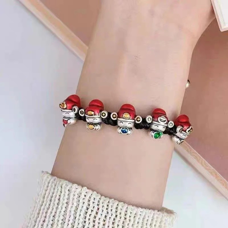足银珐琅手链 【春晓老银匠】时尚珐琅彩财神手链