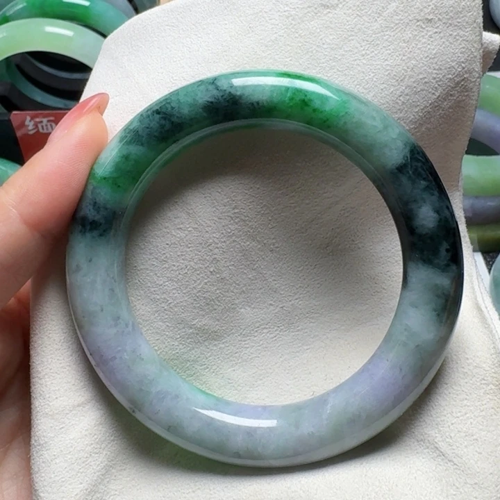 翡翠手镯未镶嵌10号56圆条有纹瑕缅甸天然A货