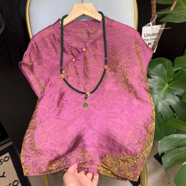 “紫气东来”上衣   浮光锦双面滑垂坠夏季凉感小衫