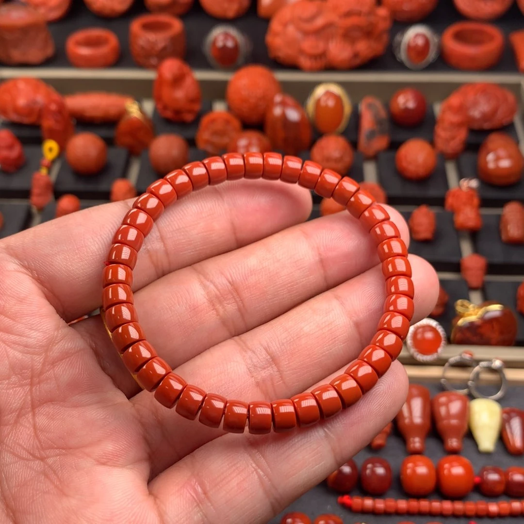 南红玛瑙精工直切药片手串6+未镶嵌