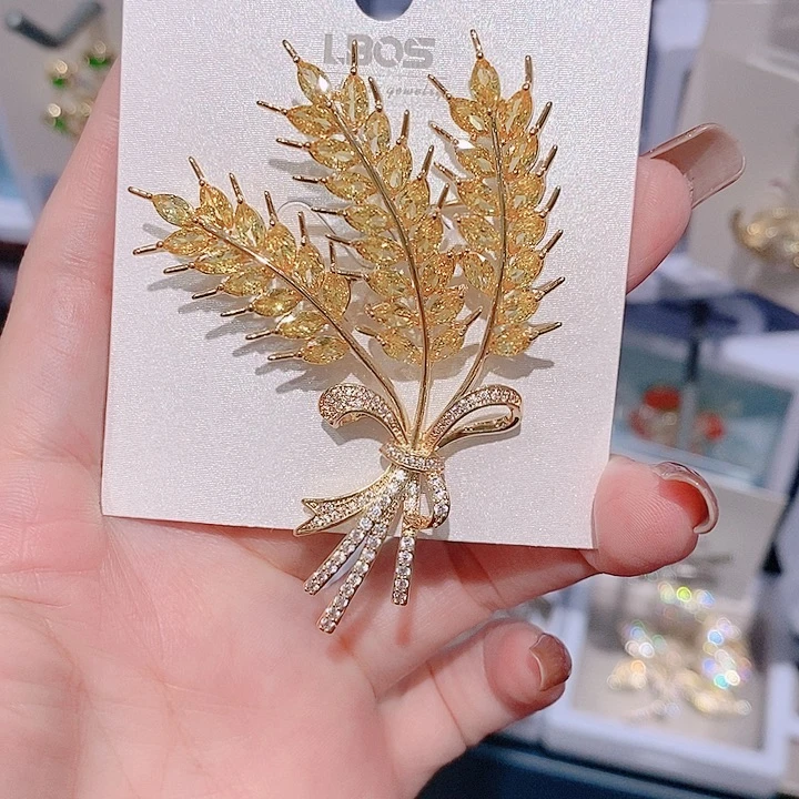 锆石铜合金麦穗胸针 大气上档次