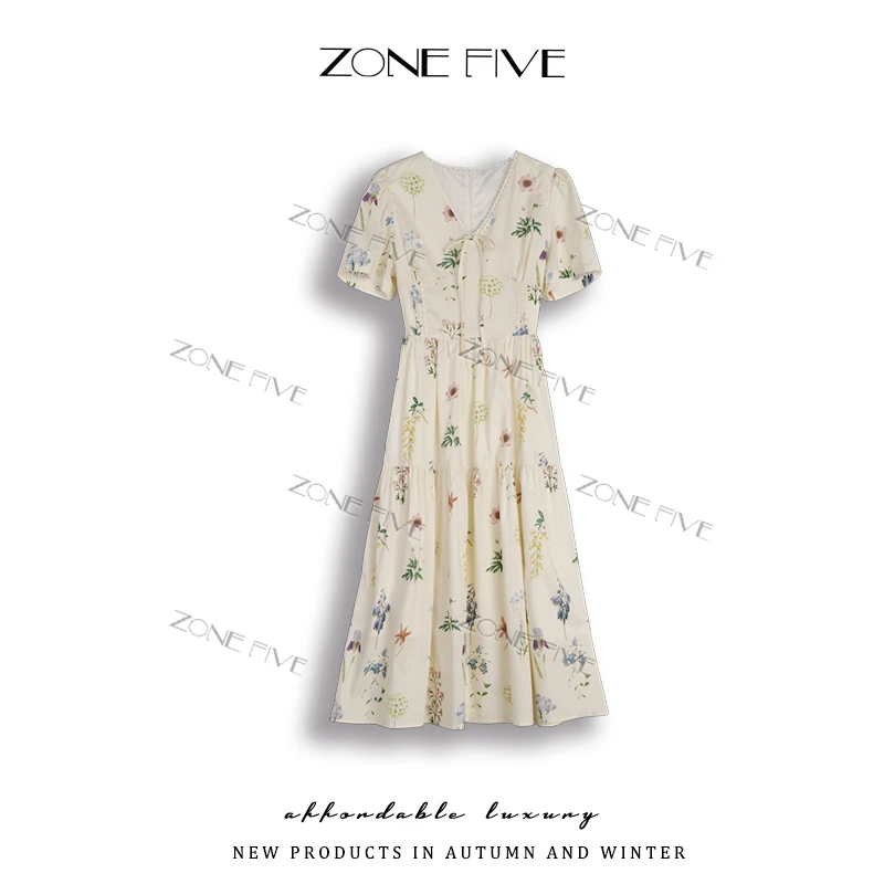 【zonefive】2025连衣裙女收腰显瘦法式复古碎花温柔风高级感连衣裙