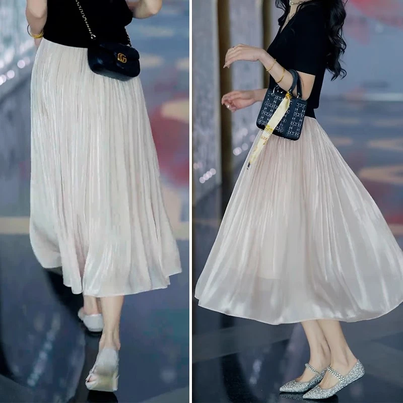 2025夏季新款气质九分流光宽松百搭显瘦仙女高腰阔腿裤轻薄裤裙潮