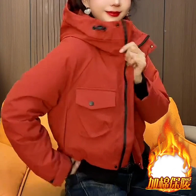 高级感长袖连帽棉服外套女2025冬季新款小个子加厚保暖派克服上衣