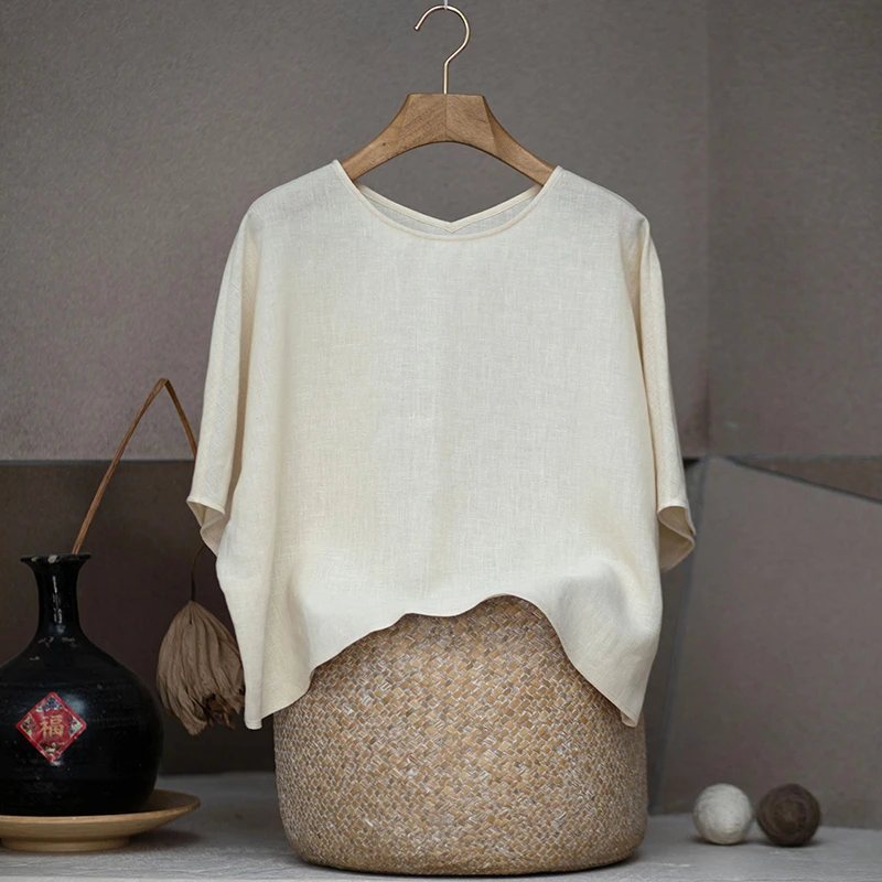 youyuansu/幽元素原创女装白色百搭夏季复古宽松文艺上衣