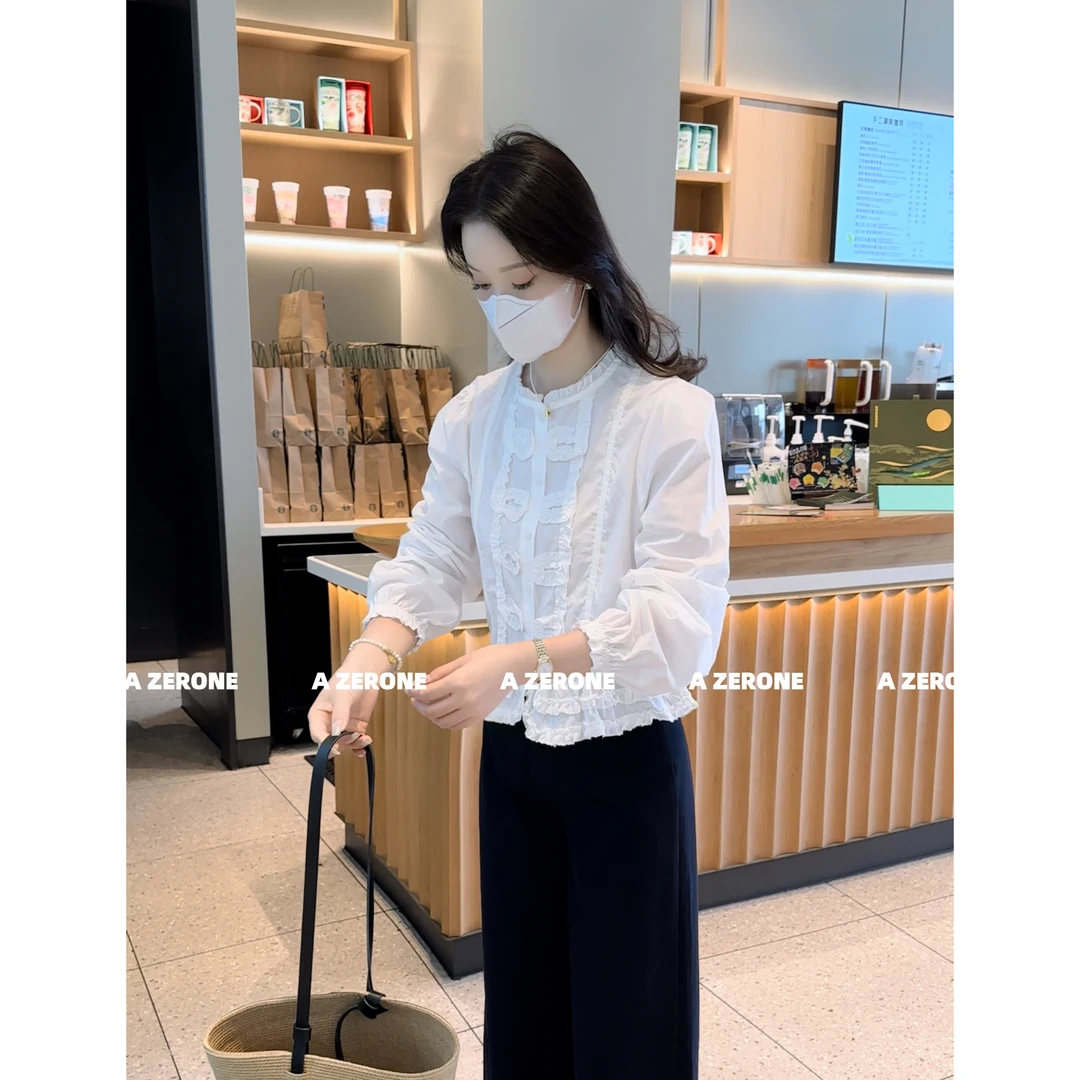 BK 韩系秋装新款蕾丝花边衬衫女长袖刺绣花休闲百搭上衣