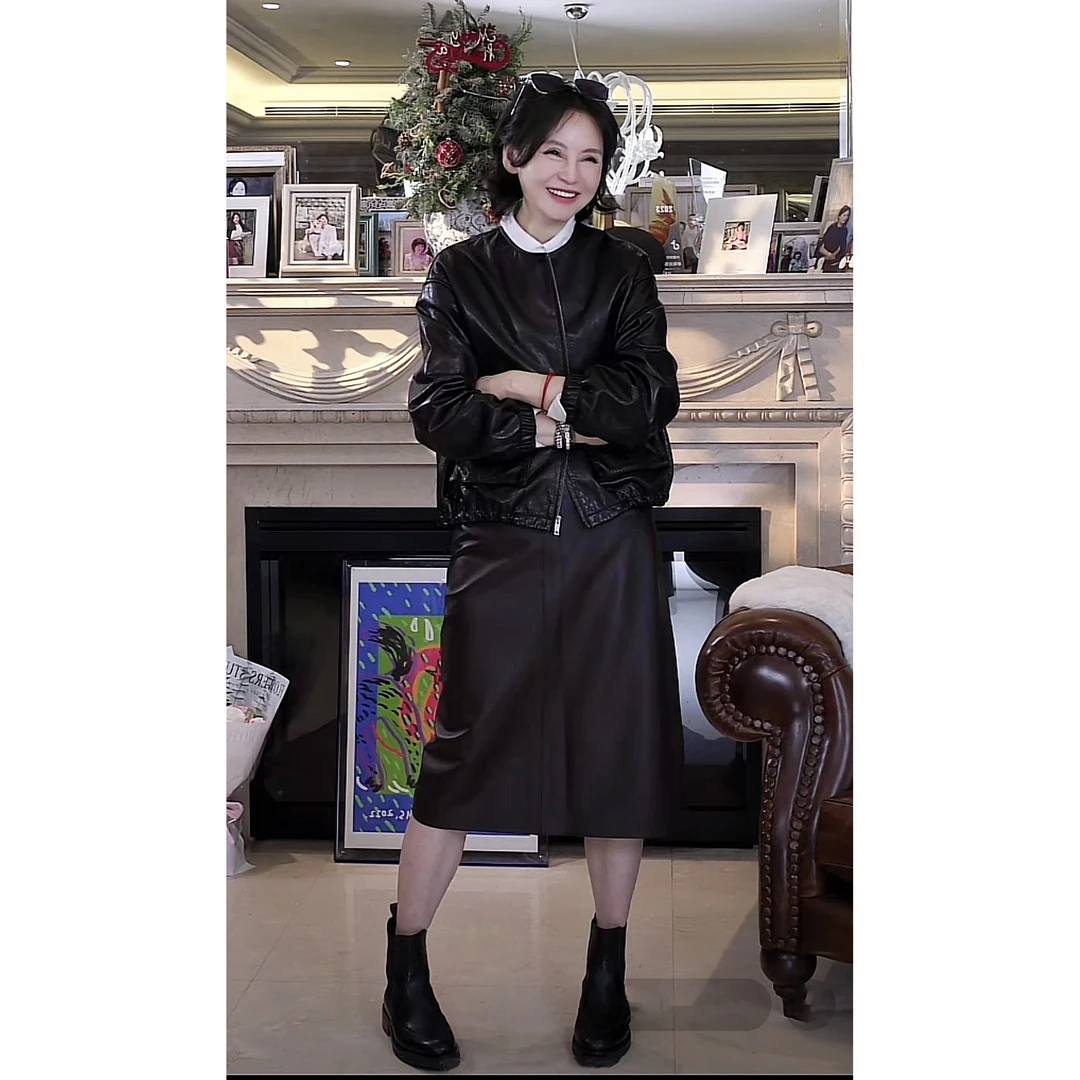 我是摩羯 黑标皮夹克 尼日利亚进口山羊无涂皮圆领长袖外套