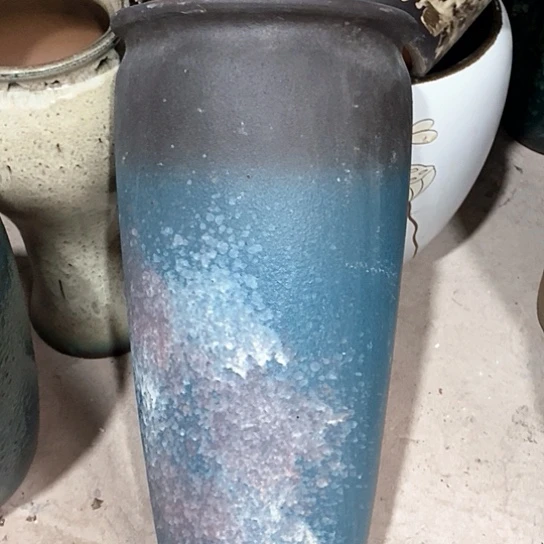 紫砂花盆口20高度45蓝黑灰尘