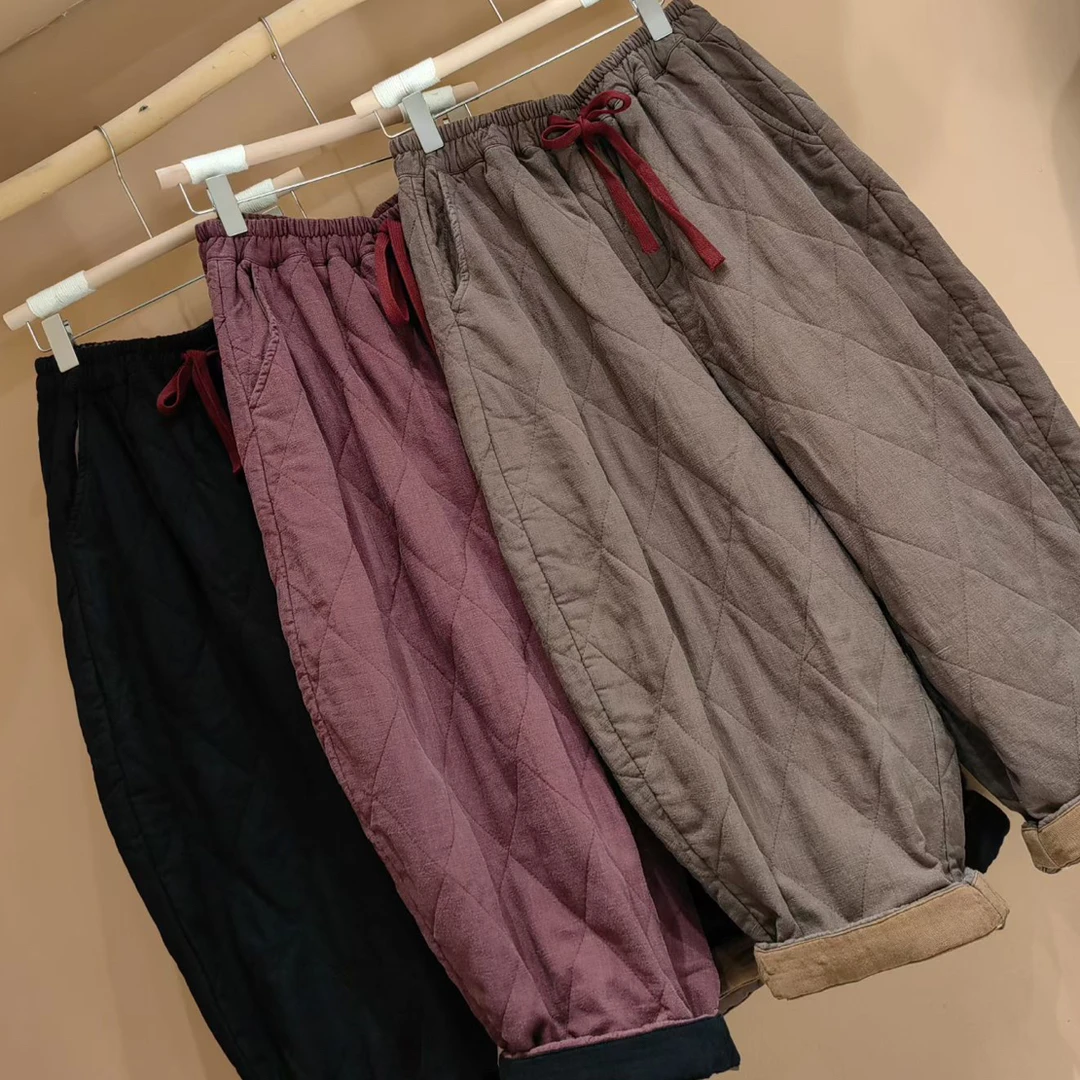 净版纯色菱格航线棉裤（裤长91臀围142腰围3尺3）