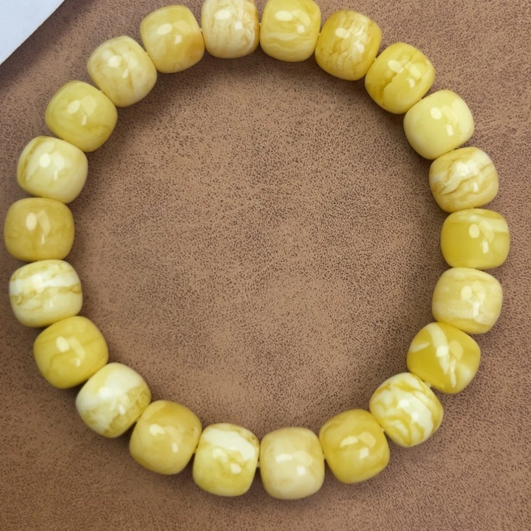 蜜蜡未镶嵌手串纯天然俄料瓷白花20.3腕口17+