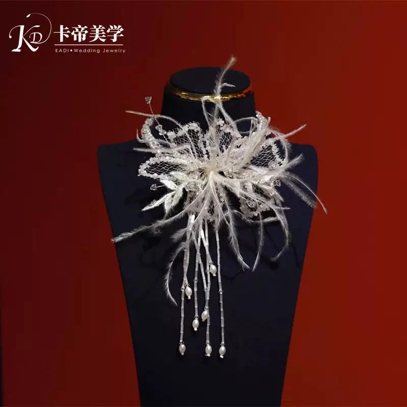 非金属仿水晶婚庆饰品 B6382网纱羽毛蕾丝项链礼服配饰