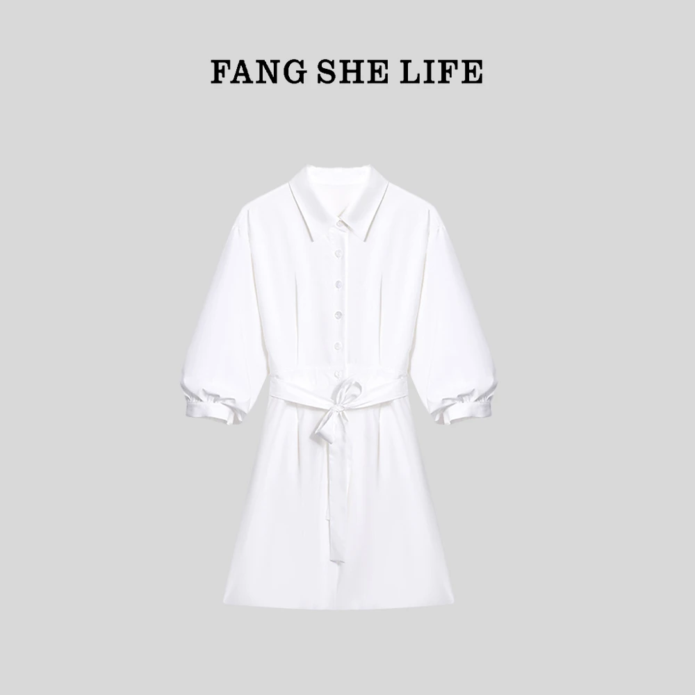 FS LIFE【白月光】翻领收腰显瘦时尚八分袖衬衫连衣裙A2957