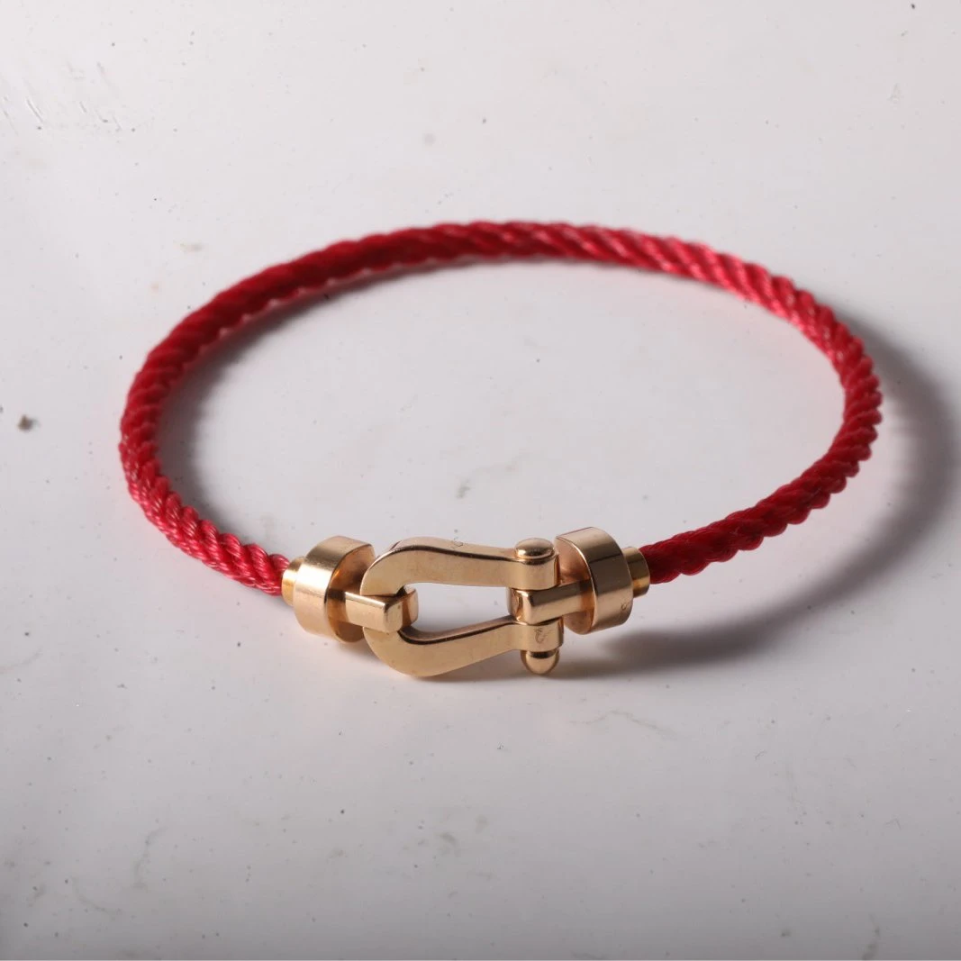 99新 FRED/斐登 小花柳 Force 10 马蹄扣 手绳 中号 玫瑰金