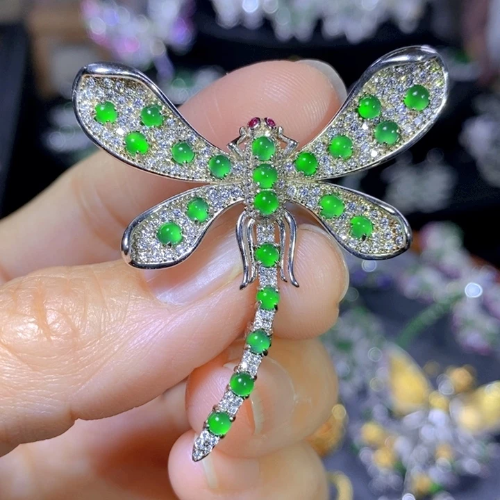 翡翠戒指银S925镶嵌天然翡翠