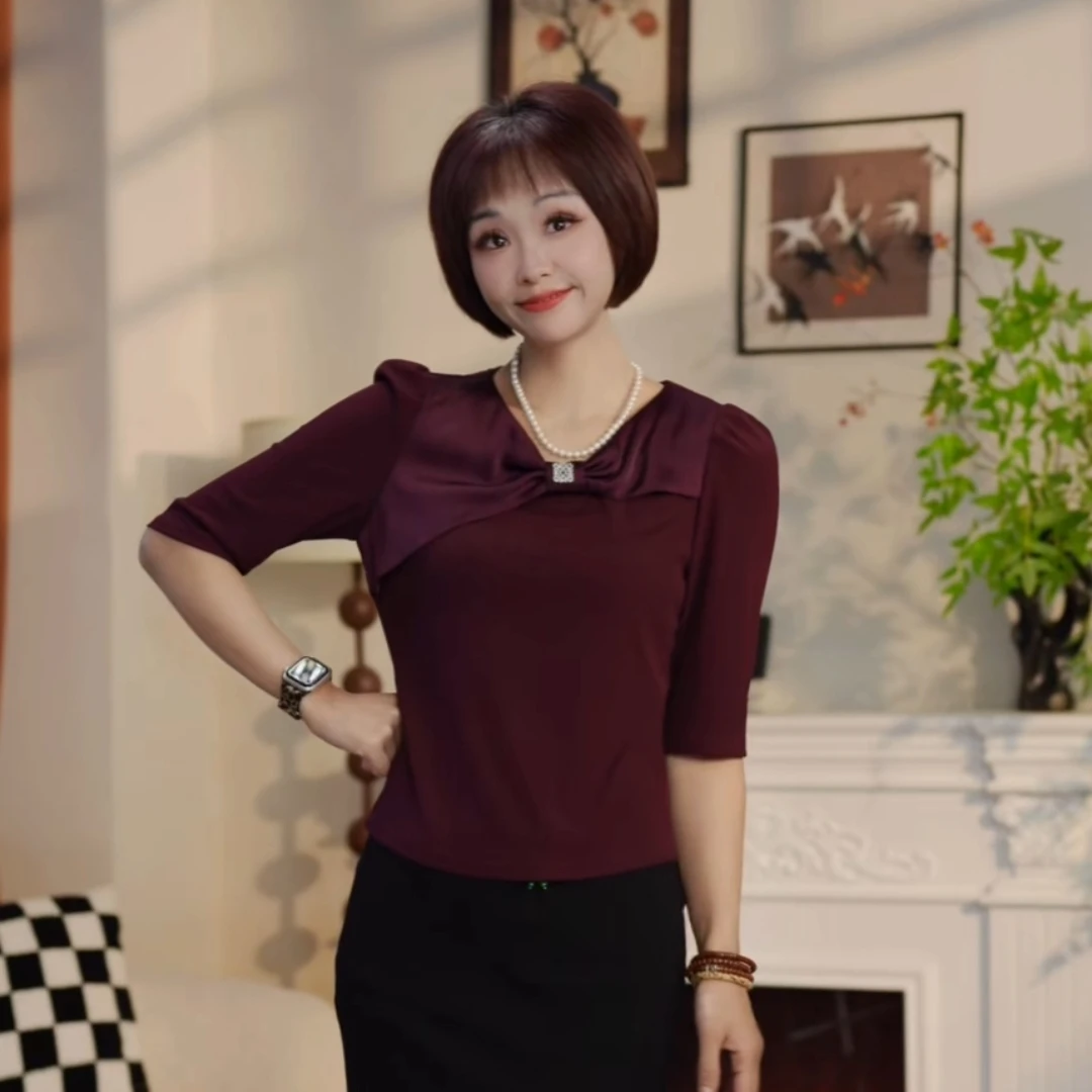 S999春秋时尚圆领蝴蝶结套头百搭小衫AT