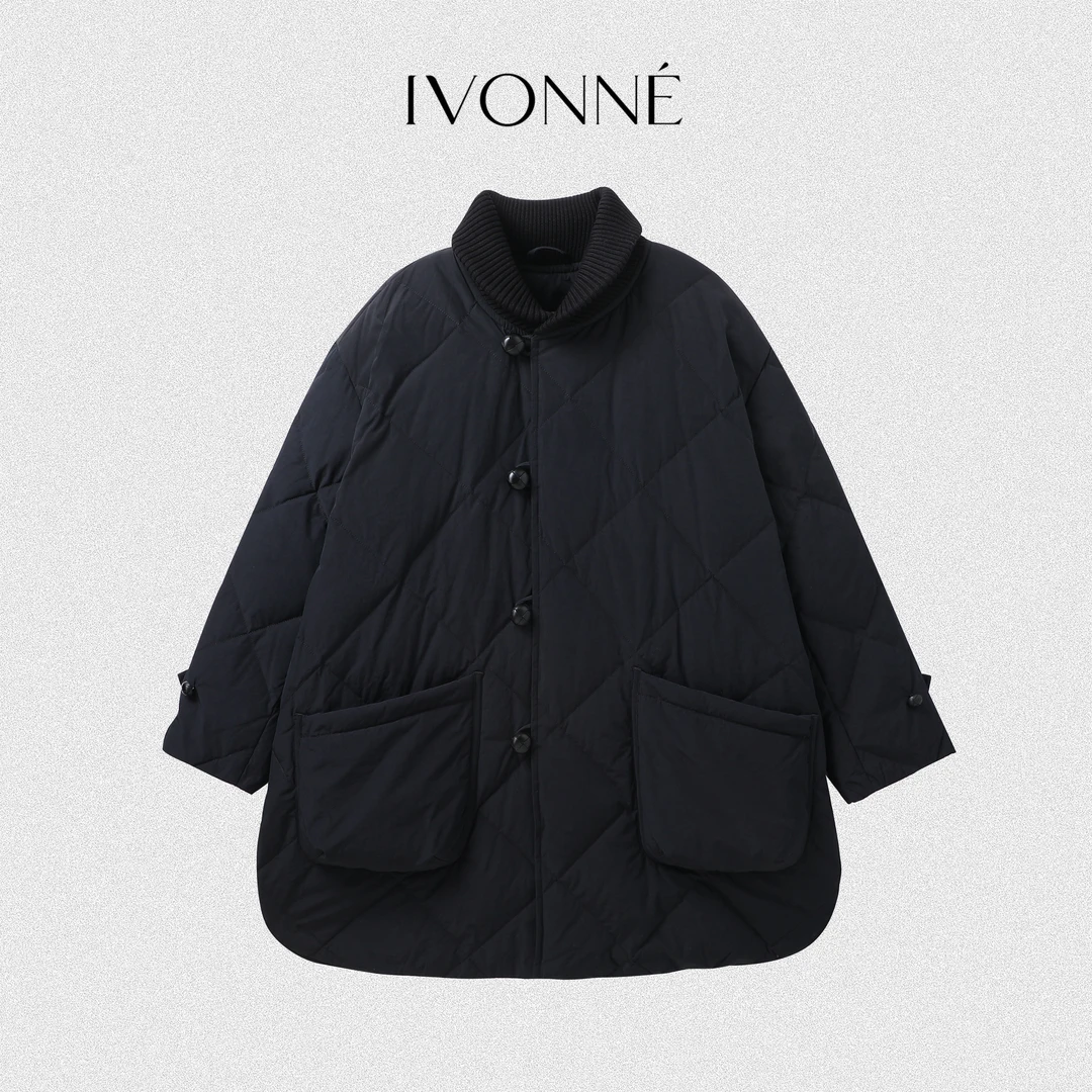 IVONNE｜小樽的雪 2025秋冬新品 95鹅绒 设计师款菱格纹长款羽绒服