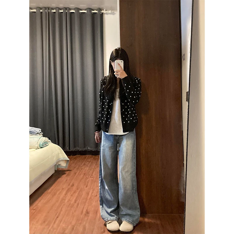 温柔风设计感波点纽扣针织开衫女2025年新款休闲显瘦百搭长袖上衣