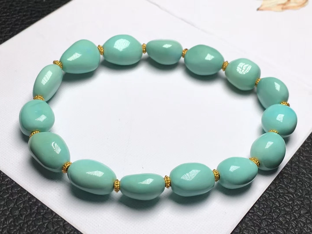 原矿高瓷精美绿松石果冻料随形糖豆手串，瓷度好，干净细腻，直径9+