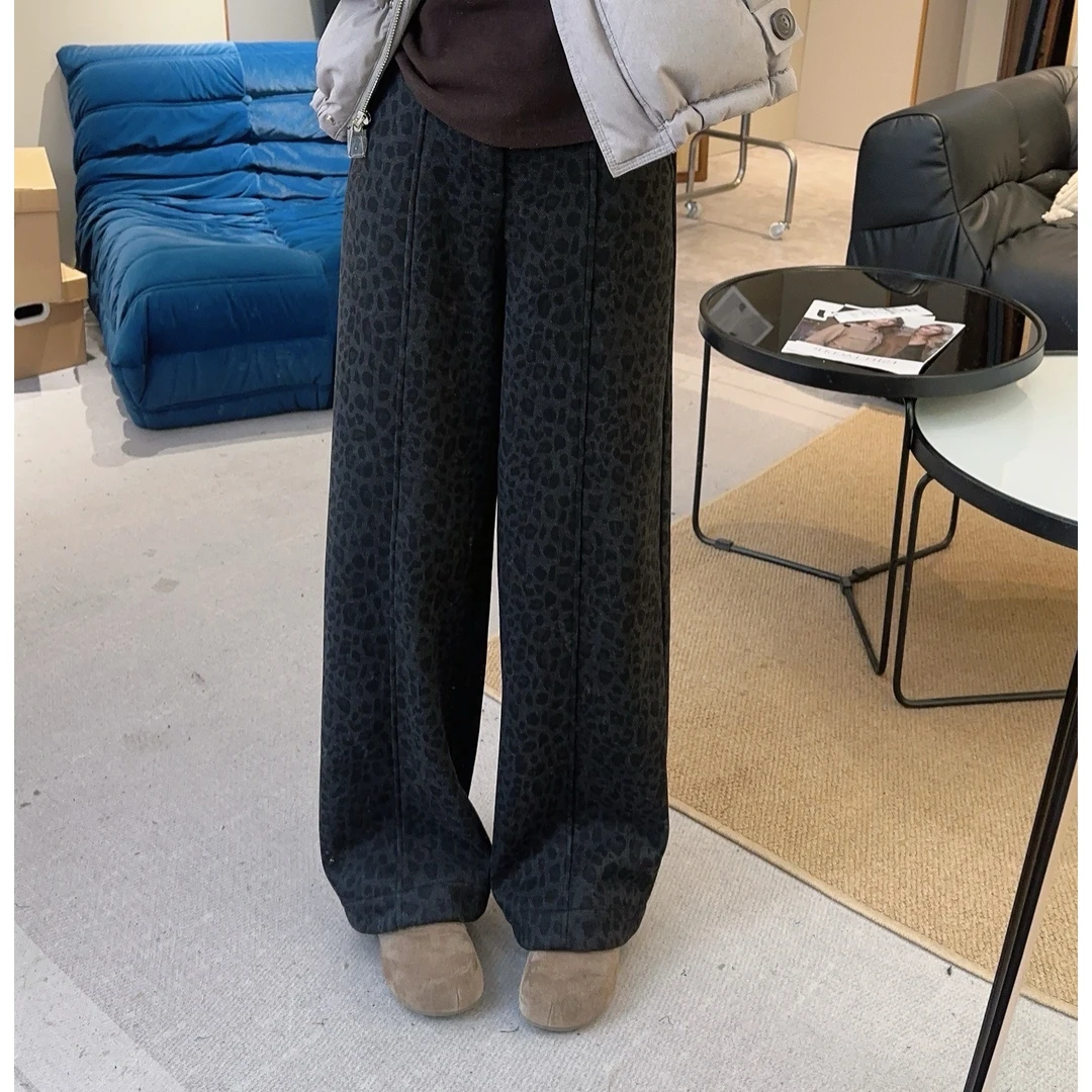【欧加粒粒】冬季加绒豹纹半松紧腰气球裤窄版时尚显瘦休闲 KX25517