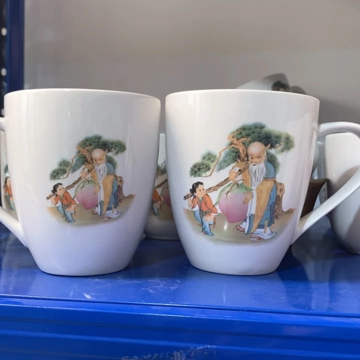 瓷片一厂寿星茶杯一对约400ml