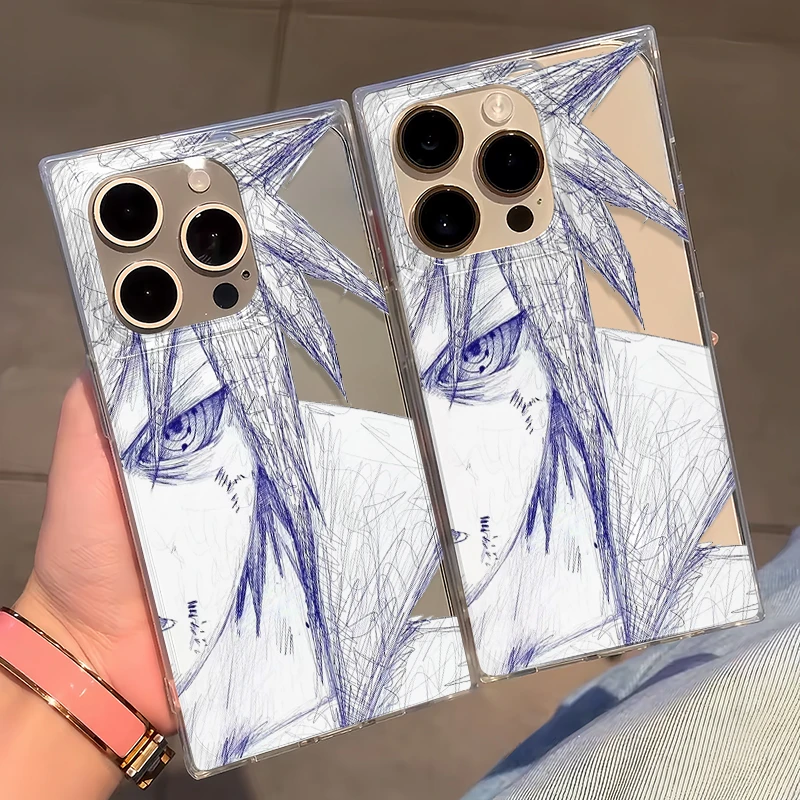 动漫素描佐助适用苹果16promax冰晶方块手机壳iPhone15硅胶14卡通