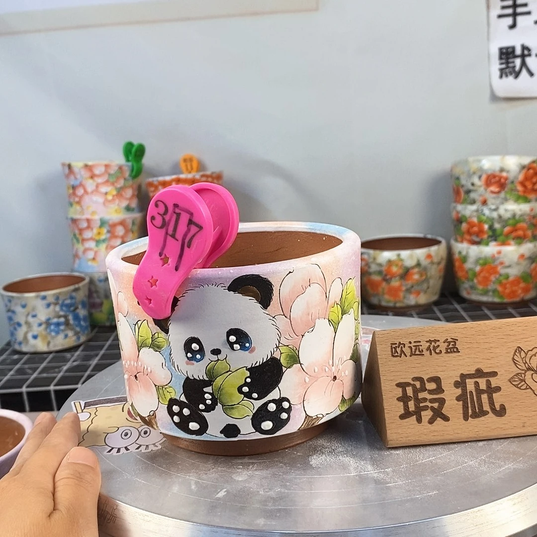 紫砂花盆红陶手绘花盆