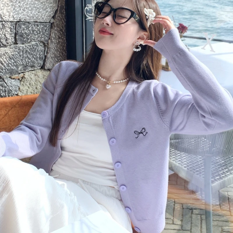 紫色毛衣开衫针织外套女2025开春穿搭超好看独特网红洋气炸街女装