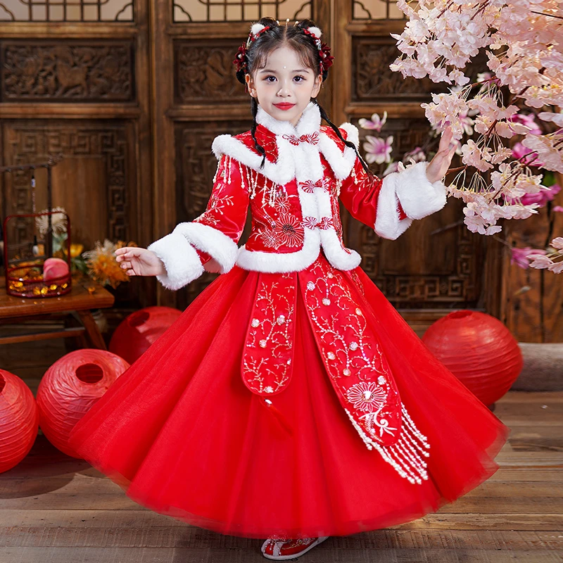 汉服女童加绒保暖衣服儿童旗袍女孩唐装古风女宝宝套装裙子99170