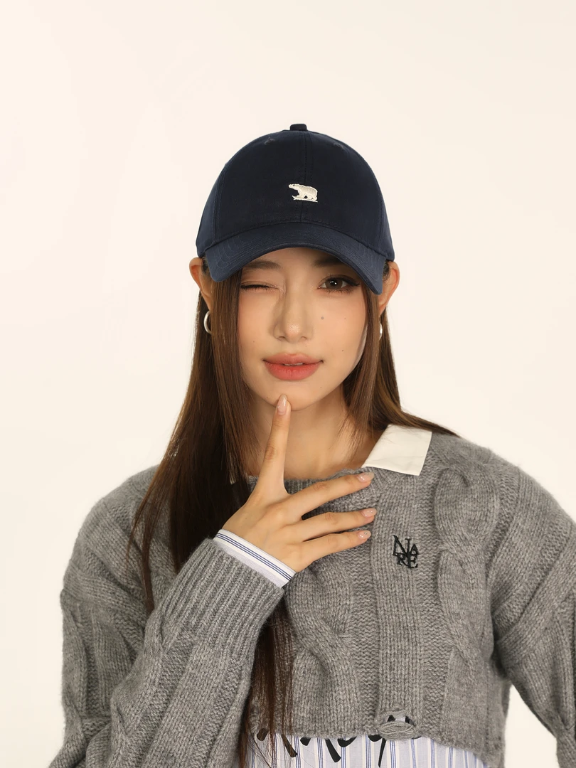 【北极熊】百搭新款棉料熊刺绣棒球帽情侣时尚韩版鸭舌帽休闲防晒