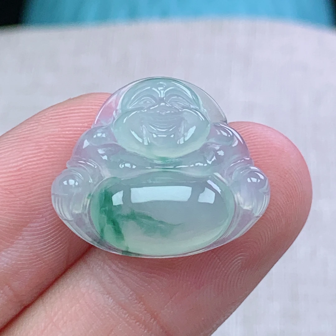 l缅甸天然翡翠A货18.8-22.5-6.3玉石冰种飘花佛公锁骨链吊坠礼物